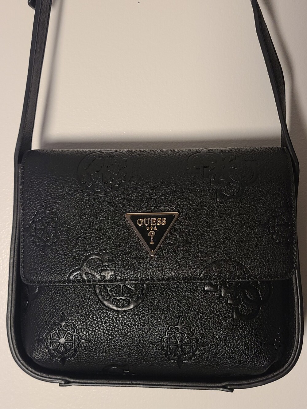 GUESS - Black Embossed Logo Crossbody Bag